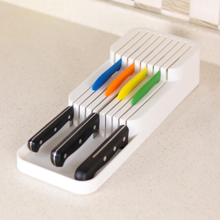 Organizator cu 2 niveluri pentru cutite, alb, 39x14x7.3 cm [5]