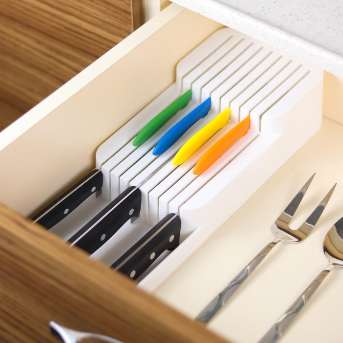 Organizator cu 2 niveluri pentru cutite, alb, 39x14x7.3 cm [4]