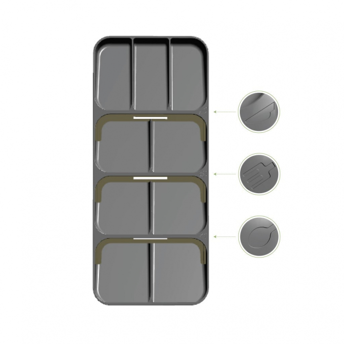Organizator pentru tacamuri cu 9 compartimente, gri deschis, 38.5x16.5x5.2 cm [5]