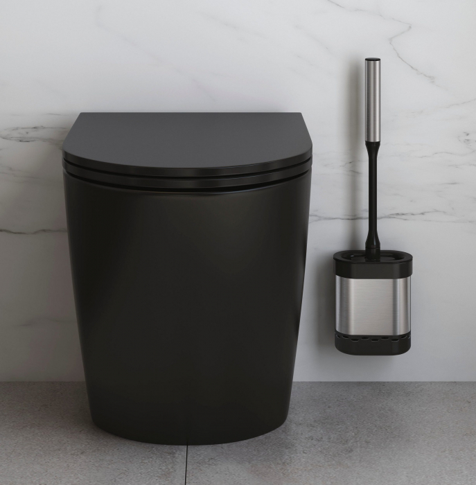 Perie toaleta flexibila Cleany cu suport inox, finisaj negru, 13x8x47 cm [2]