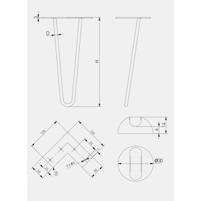 Picior de masa Arto cu 3 tije Ø12 mm, finisaj negru mat, H:406 mm, set 4 bucati [5]