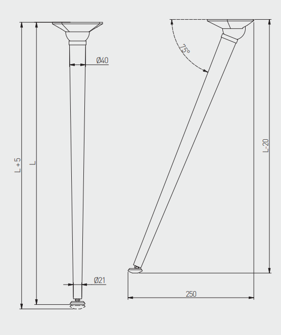 Picior de masa inclinat X-Line, pliabil, reglabil, finisaj crom lucios, H:710 mm, D:40 mm [5]