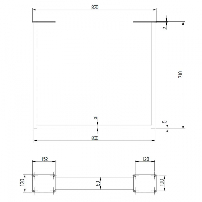 Picior de masa Industria U, finisaj negru mat, 710x820 mm [3]