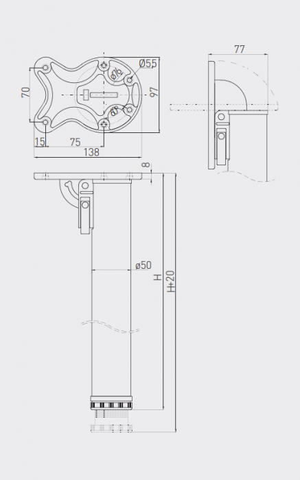 Picior masa rabatabil H=870 mm, D=50 mm, cilindric, finisaj otel periat [2]