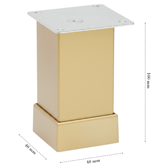 Picior metalic pentru mobilier H:100 mm, finisaj auriu mat, profil patrat 40x40 mm cu masca [5]