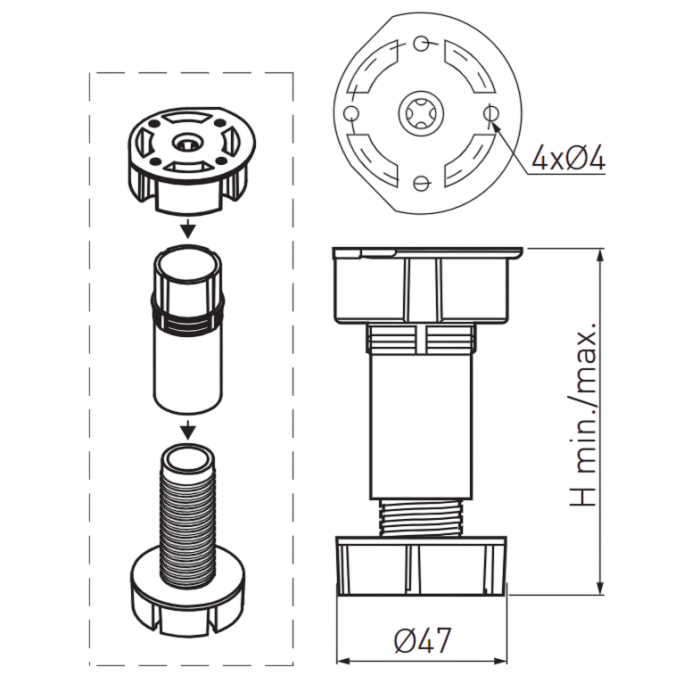 Picior mobila ajustabil DPA, negru, H:100 mm [2]