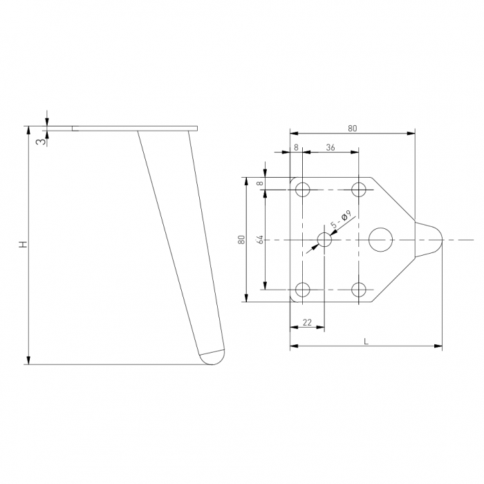 Picior pentru mobilier Anchor, finisaj negru mat GT, H:130 mm [5]