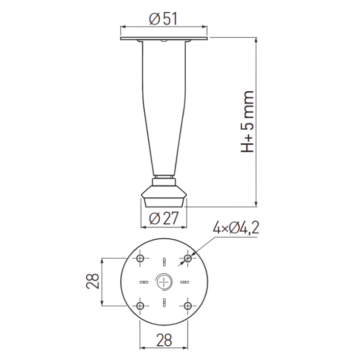 Picior pentru mobilier D-03, finisaj crom lucios GT, H:100 mm [3]
