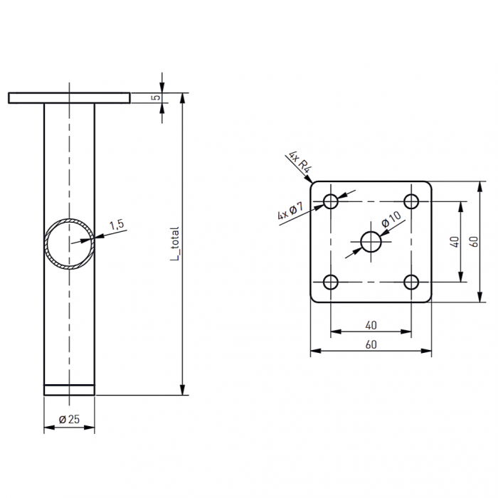 Picior pentru mobilier Ronda Simplu, finisaj negru mat GT, H:180 mm [2]