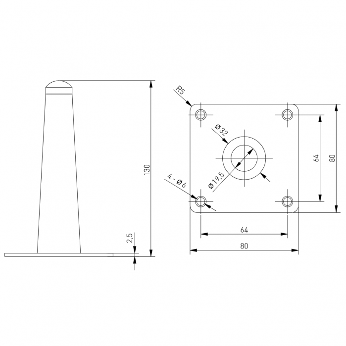 Picior pentru mobilier Spire, finisaj negru mat GT, H:130 mm [6]
