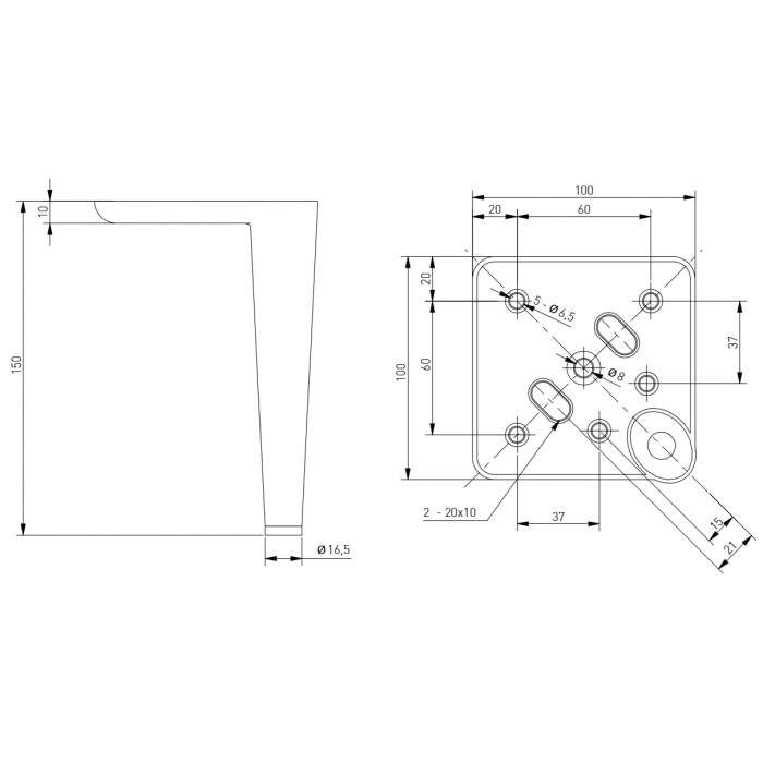 Picior pentru mobilier Square, finisaj negru mat GT, H:150 mm [5]