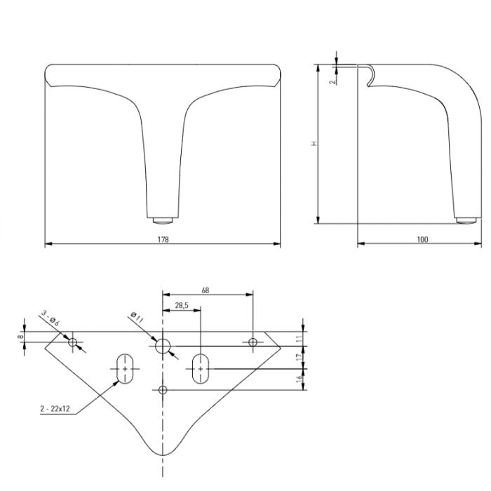 Picior pentru mobilier Stabilis, finisaj negru mat GT, H:150 mm [5]