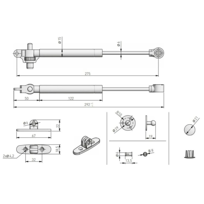 Piston cu gaz GTV GAM cu amortizare pentru ușă rabatabilă, 100 N, alb [4]