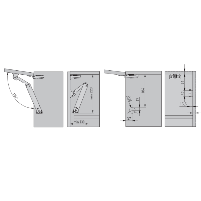 Piston mecanic de ridicare GTV Mini Lift New Light pentru ușă rabatabilă, 2–3 kg, crom [2]