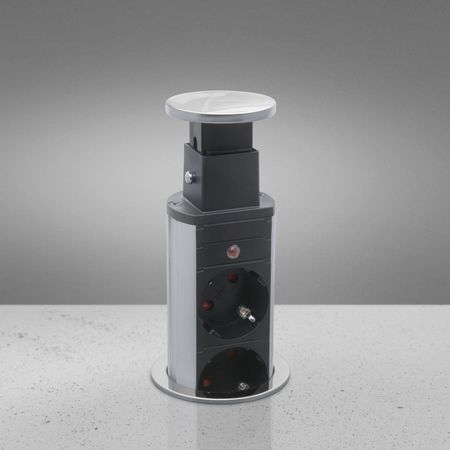 Priza incorporabila elevator GTV, D:60 mm, 3 prize, finisaj gri [6]