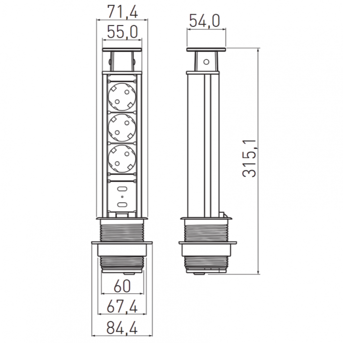 Priza incorporabila elevator GTV, D:60 mm, cu 3 prize Schuko, finisaj negru [2]