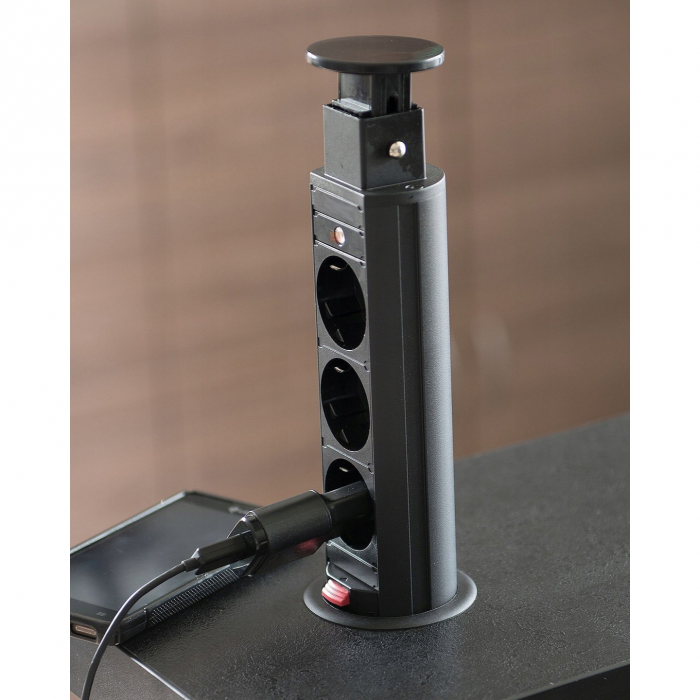 Priza incorporabila elevator GTV, D:60 mm, cu 3 prize Schuko, finisaj negru [4]