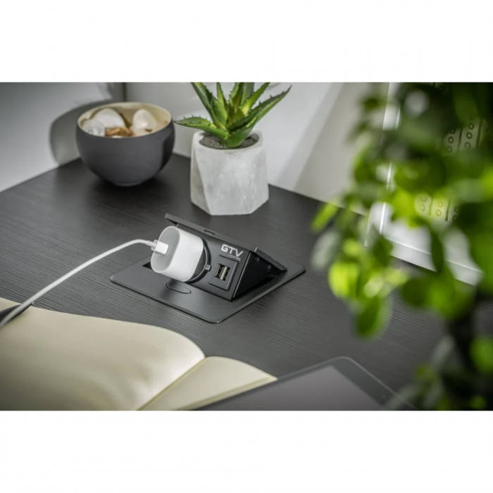 Priza incorporabila in blat Avaro, cu o priza Schuko si port incarcare USB A+C, finisaj negru [4]