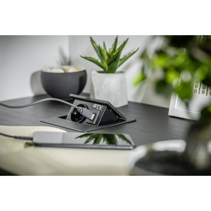 Priza incorporabila in blat Avaro, cu o priza Schuko si port incarcare USB A+C, finisaj negru [3]