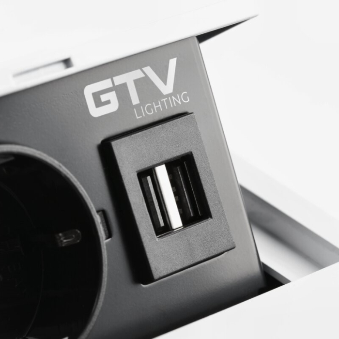 Priză încorporabilă în blat Avaro GTV, 1 priză Schuko, 2 x USB A, alb [8]