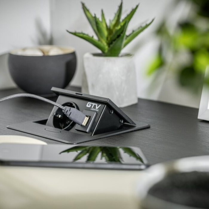 Priză încorporabilă în blat Avaro GTV, 1 priză Schuko, 2 x USB A, alb [7]