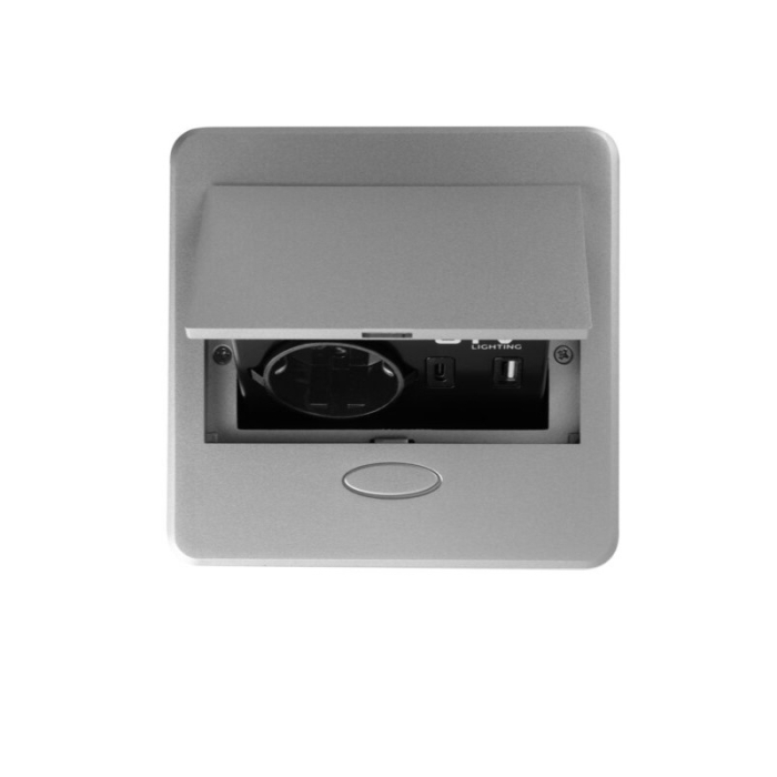 Priză încorporabilă în blat Avaro GTV, 1 priză Schuko, USB A + C, aluminiu [4]