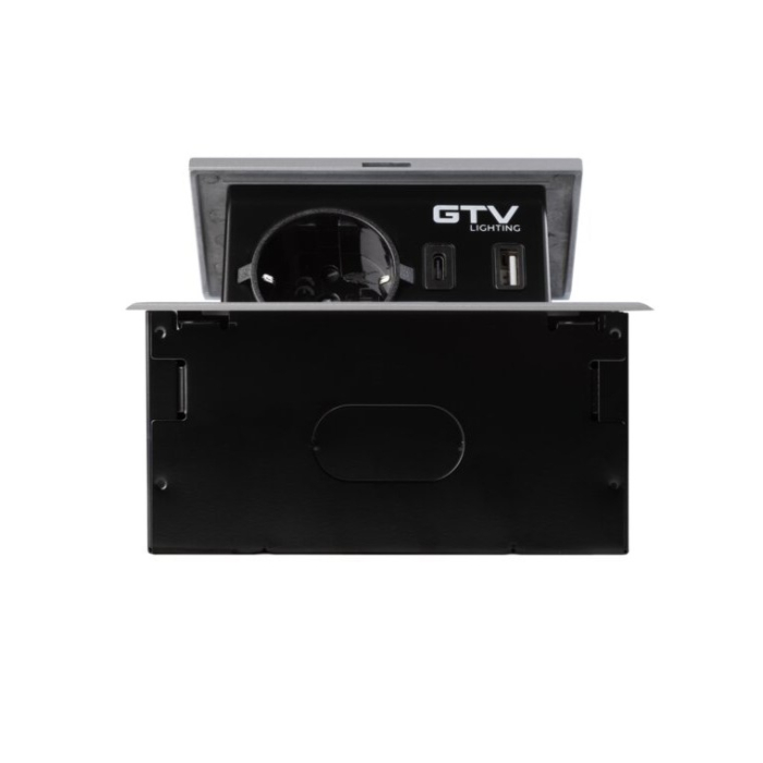 Priză încorporabilă în blat Avaro GTV, 1 priză Schuko, USB A + C, aluminiu [6]