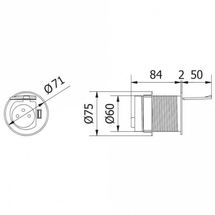 Priza incorporabila in blat Charger Mini, cu o priza Schuko si port incarcare USB tip A, finisaj aluminiu [4]