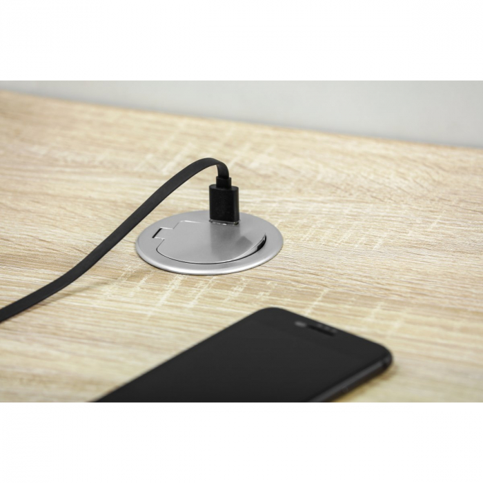 Priza incorporabila in blat Charger Mini, cu o priza Schuko si port incarcare USB tip A, finisaj aluminiu [2]