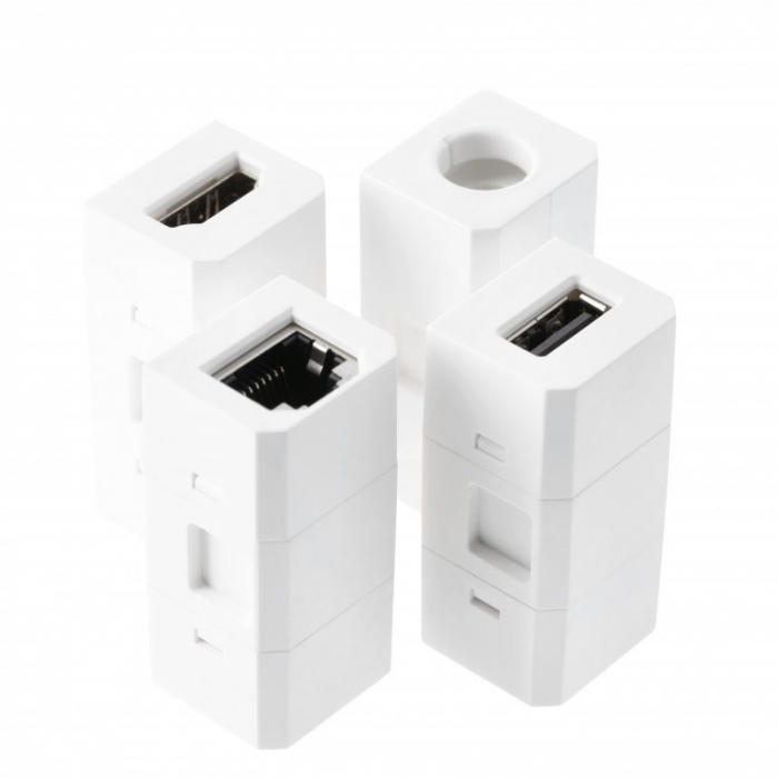 Priza incorporabila in blat Charger Plus, cu o priza Schuko, incarcator wireless si porturi incarcare interschimbabile USB tip A+C, HDMI, RJ45, finisaj alb [2]