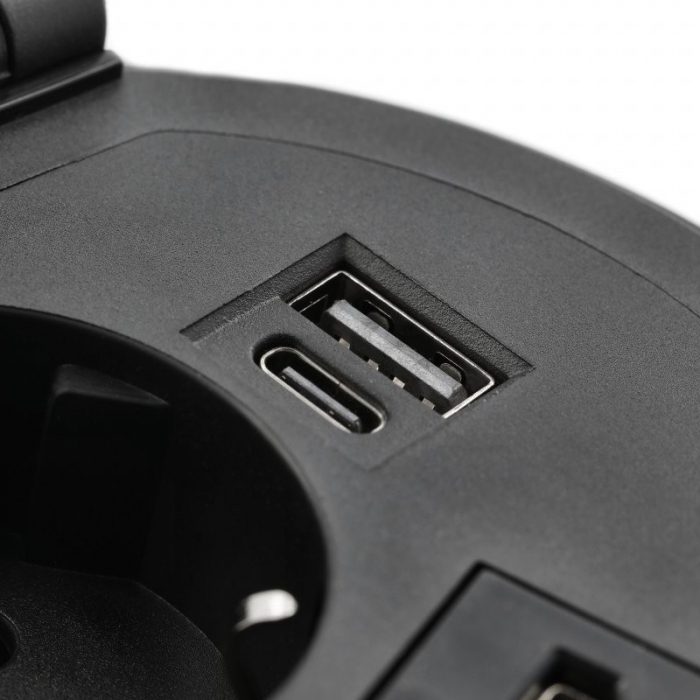 Priza incorporabila in blat Charger Plus, cu o priza Schuko, incarcator wireless si porturi incarcare interschimbabile USB tip A+C, HDMI, RJ45, finisaj negru [7]