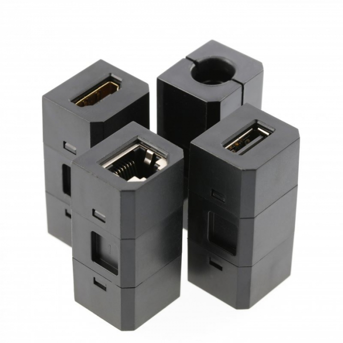 Priza incorporabila in blat Charger Plus, cu o priza Schuko, incarcator wireless si porturi incarcare interschimbabile USB tip A+C, HDMI, RJ45, finisaj negru [8]