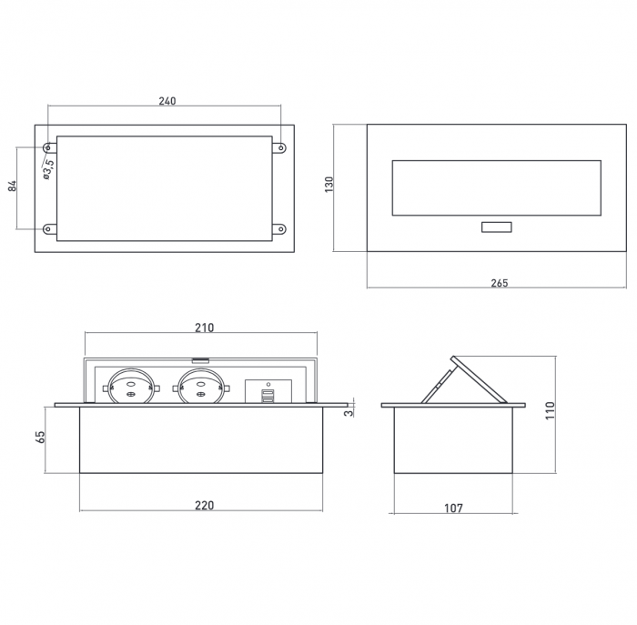Priza incorporabila in blat, cu 2 prize Schuko si port incarcare USB A+C, finisaj alb [8]
