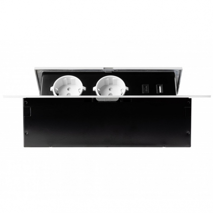 Priza incorporabila in blat, cu 2 prize Schuko si port incarcare USB A+C, finisaj alb [5]