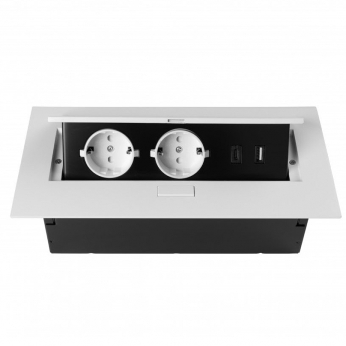 Priza incorporabila in blat, cu 2 prize Schuko si port incarcare USB A+C, finisaj alb [2]