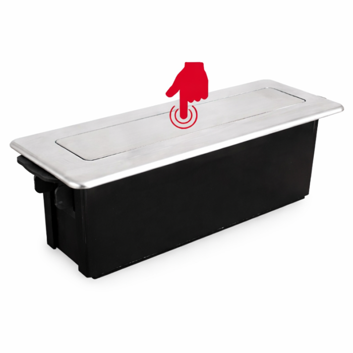 Priză încorporabilă în blat Design Light Hop Box, 3 prize Schuko, USB A + C, oțel inoxidabil periat / negru, 273 x 93 mm [3]