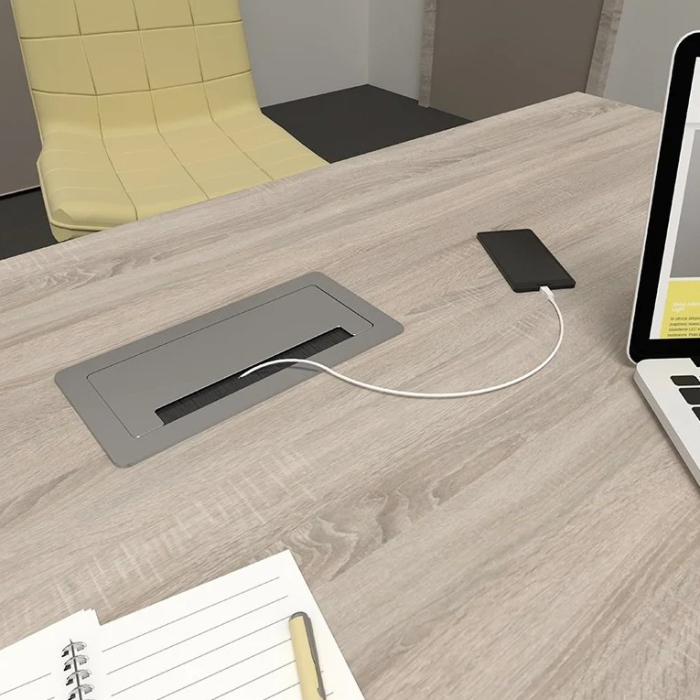 Priză încorporabilă în blat Design Light Inbox, 2 prize Schuko, 2 x USB A, HDMI, RJ45, argintiu periat, 271 x 136 mm [7]