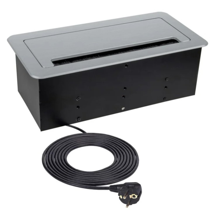 Priză încorporabilă în blat Design Light Inbox, 2 prize Schuko, 2 x USB A, HDMI, RJ45, argintiu periat, 271 x 136 mm [2]