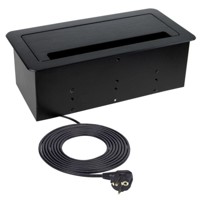 Priză încorporabilă în blat Design Light Inbox, 2 prize Schuko, USB A + C, HDMI, RJ45, negru, 271 x 136 mm [2]