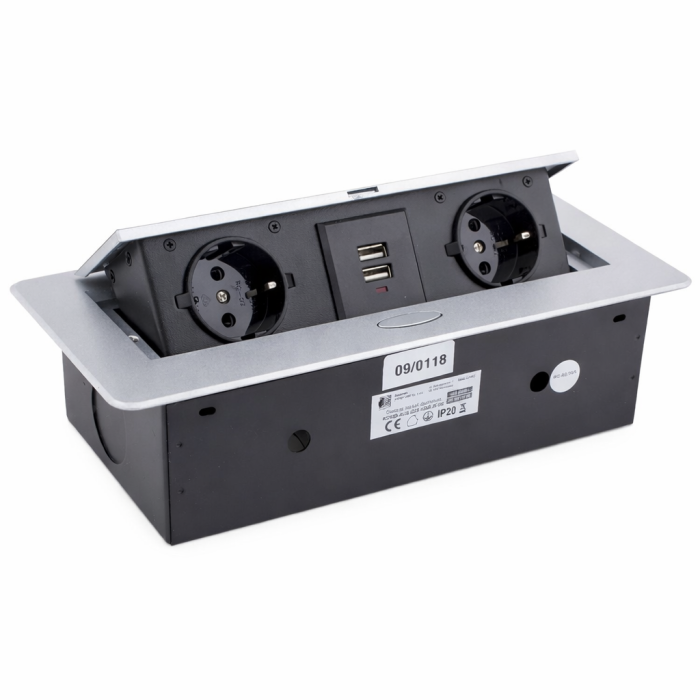 Priză încorporabilă în blat Design Light Kombibox, 2 prize Schuko, 2 USB, aluminiu, 266 x 133 cm [2]