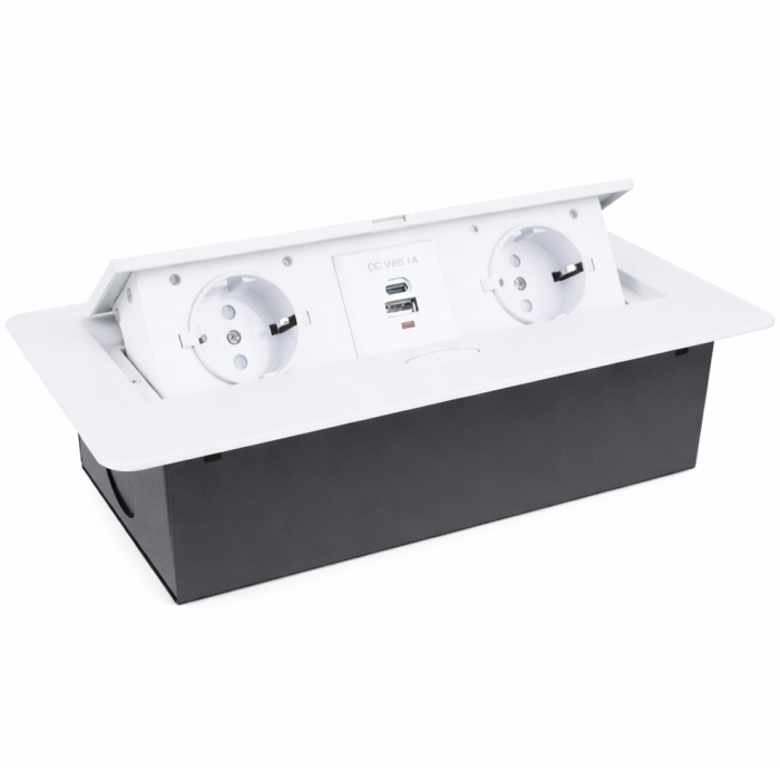 Priză încorporabilă în blat Design Light Kombibox, 2 prize Schuko, USB A + C, alb, 266 x 133 mm [2]