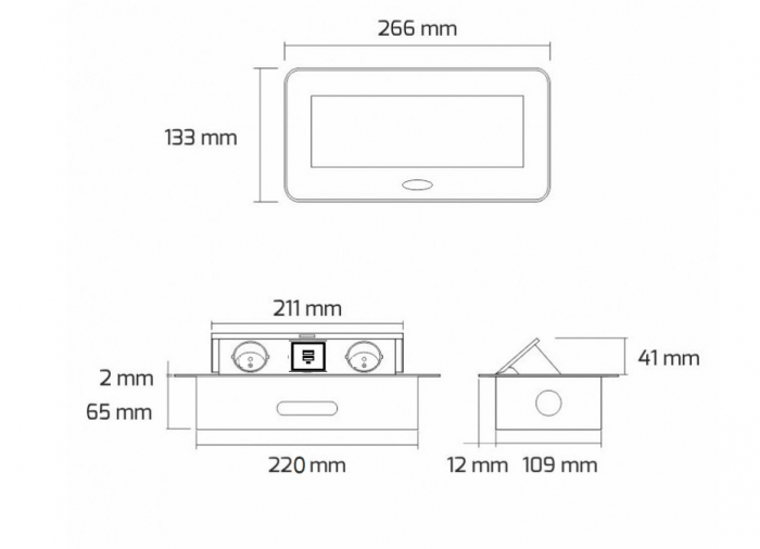 Priza incorporabila in blat dreptunghiulara Kombibox, finisaj aluminiu, 2 prize Schuko + 2 USB si incarcator incorporat, 266x133 cm [5]