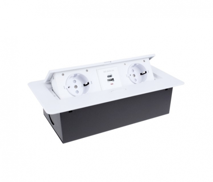 Priza incorporabila in blat dreptunghiulara Kombibox, finisaj alb, 2 prize Schuko, 1 port incarcare USB tip A, 1 port incarcare USB tip C, 266x133 cm [2]