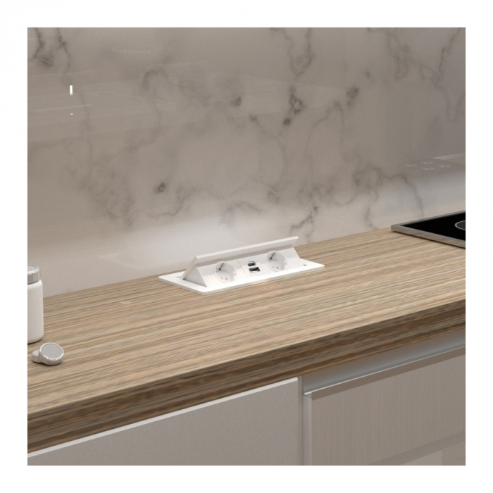 Priza incorporabila in blat dreptunghiulara Kombibox, finisaj alb, 2 prize Schuko, 1 port incarcare USB tip A, 1 port incarcare USB tip C, 266x133 cm [3]