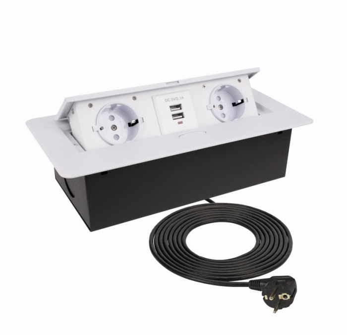 Priză încorporabilă în blat Design Light Kombibox, 2 prize Schuko, 2 USB, alb, 266 x 133 cm [1]