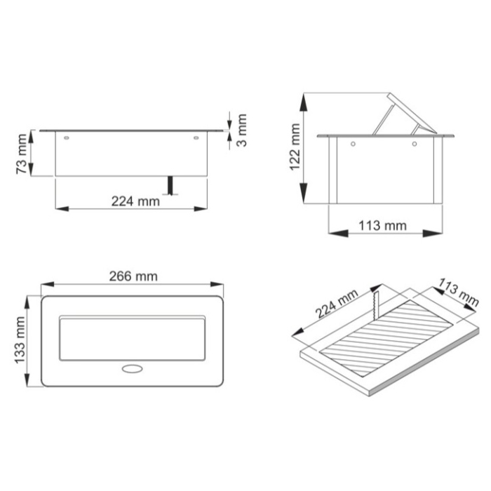 Priza incorporabila in blat dreptunghiulara Kombibox, finisaj negru, 2 prize Schuko, 2 x USB A+C si incarcator incorporat, 266x133 cm [5]