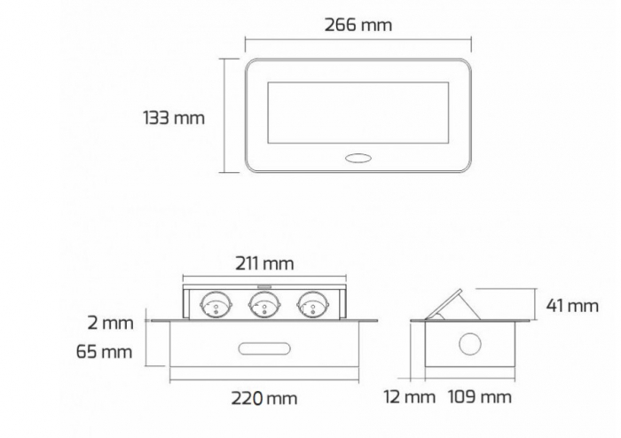 Priză încorporabilă în blat Kombibox, 3 prize Schuko, negru, 266 x 133 cm [3]
