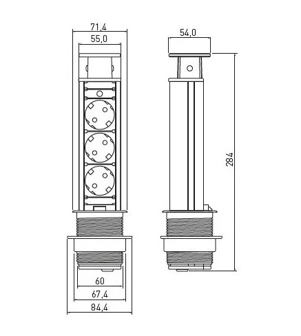 Priza incorporabila elevator GTV, D:60 mm, cu 3 prize Schuko, finisaj negru [2]