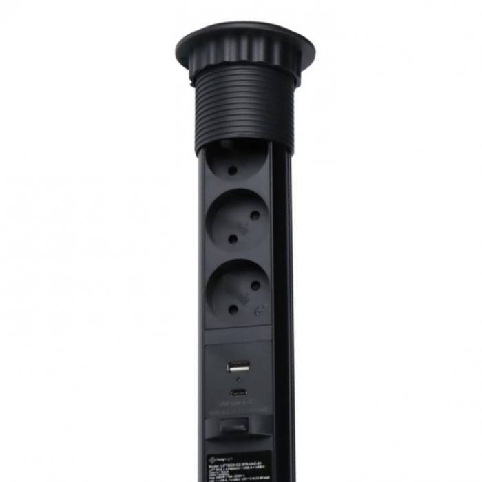 Coloana 3 prize Schuko, 1 port incarcare USB tip A si 1 port incarcare USB tip C, incorporabila in blat Lift Box, finisaj negru [3]