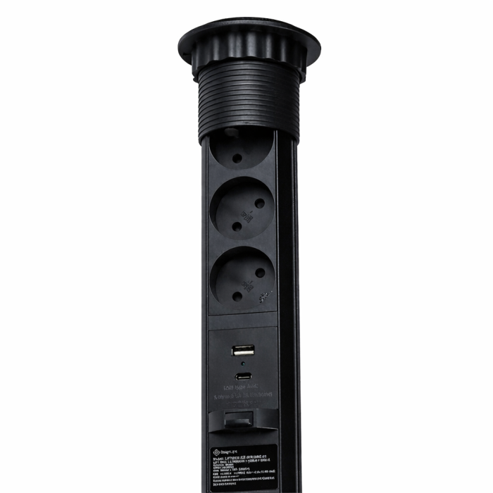 Coloana 3 prize Schuko, 1 port incarcare USB tip A si 1 port incarcare USB tip C, incorporabila in blat Lift Box, finisaj negru [2]